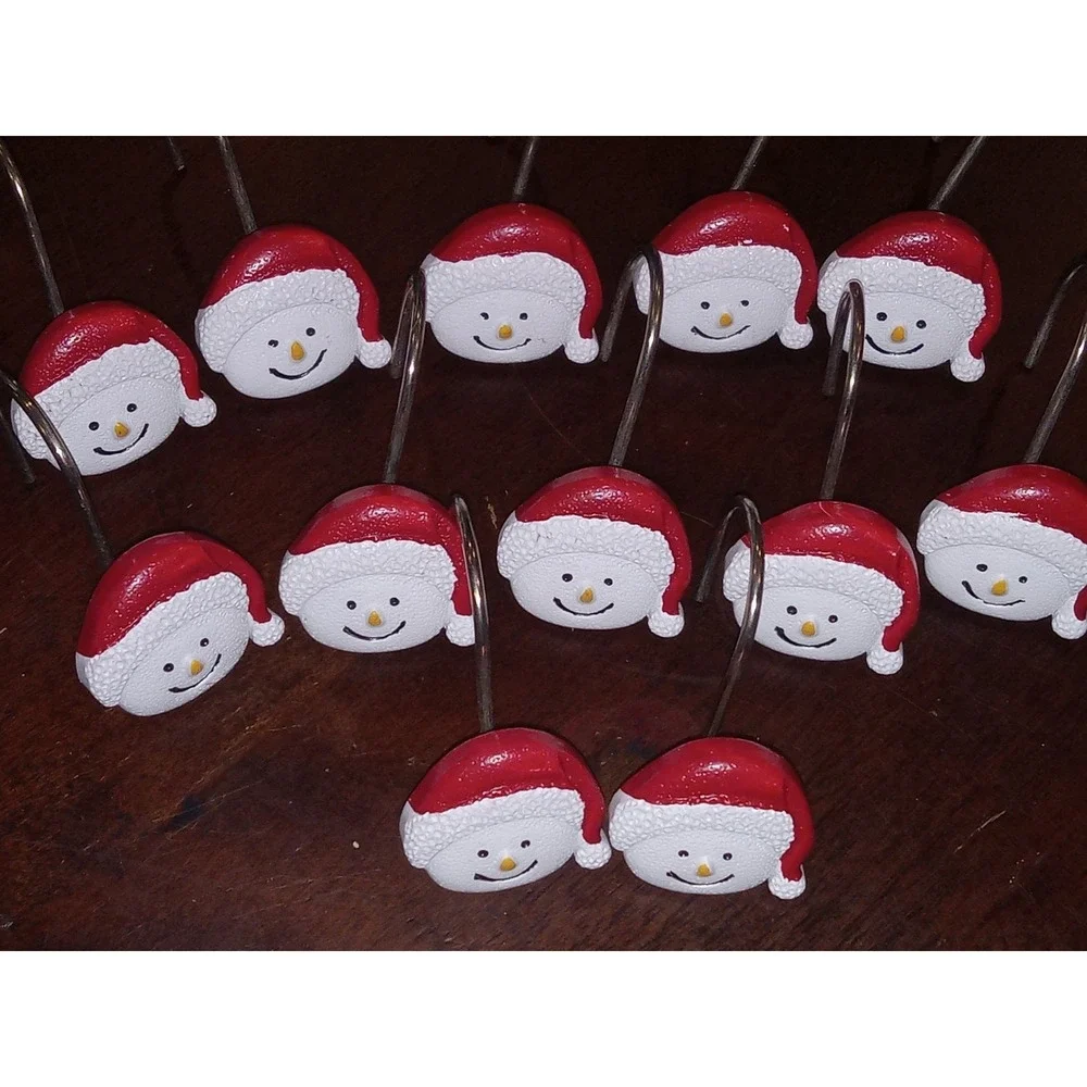 Set Of 12 Snowman Christmas Holiday Bathroom‎ Shower Curtain Hooks